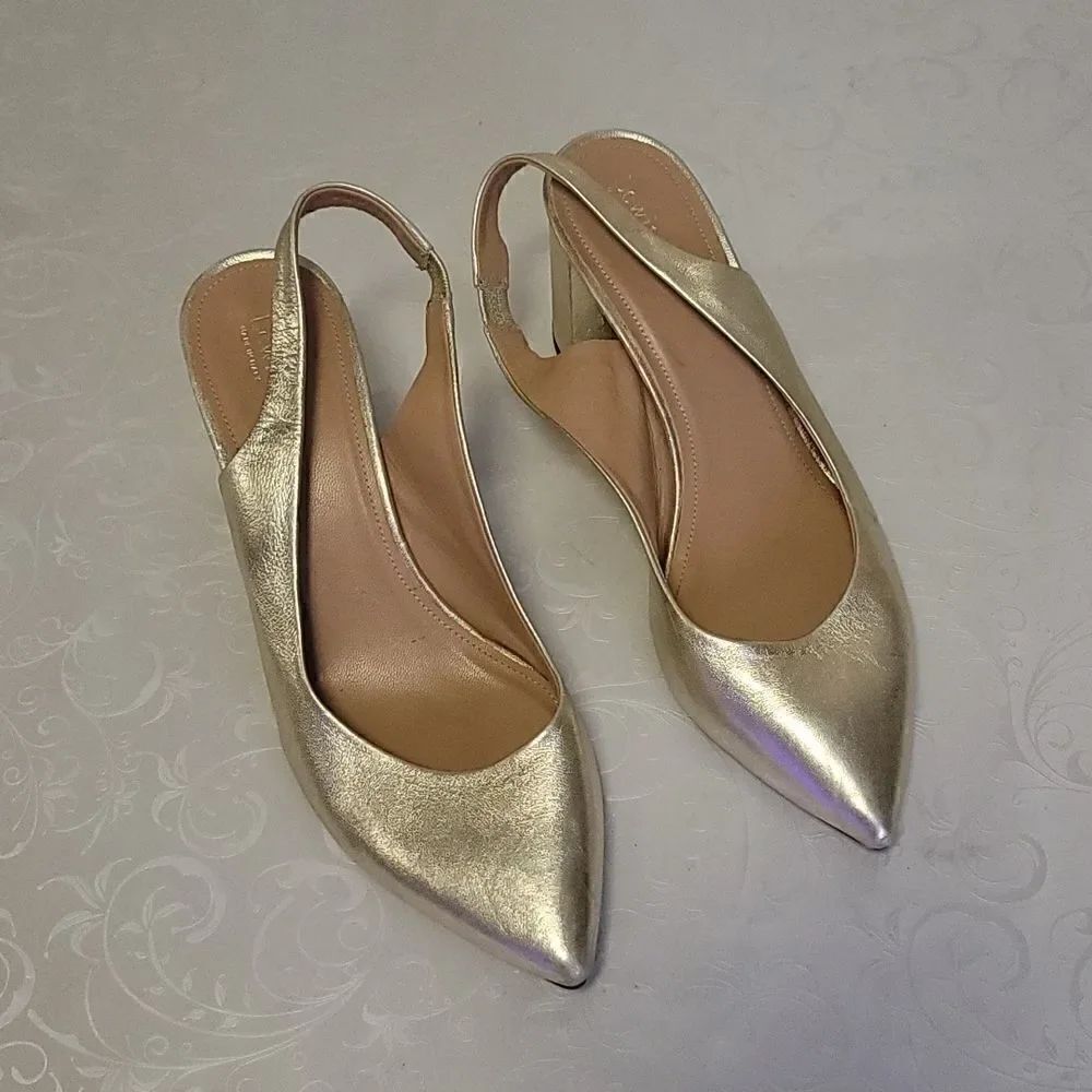 Lewit Adriana Gold Leather Slingback Block Heels Size40